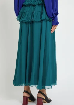 Ruffled silk maxi skirt