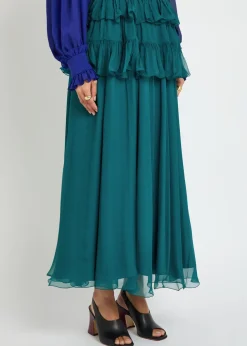 Ruffled silk maxi skirt