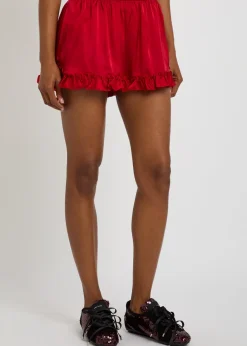 Ruffled stretch-satin shorts