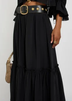 Ruffled tiered silk-chiffon midi skirt