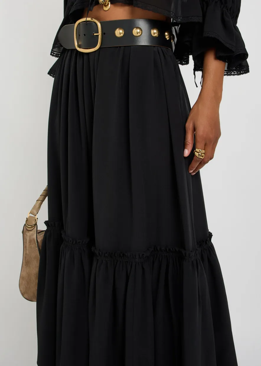 Ruffled tiered silk-chiffon midi skirt