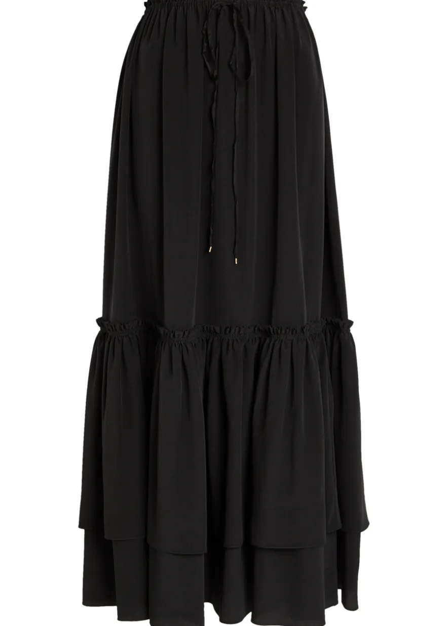Ruffled tiered silk-chiffon midi skirt