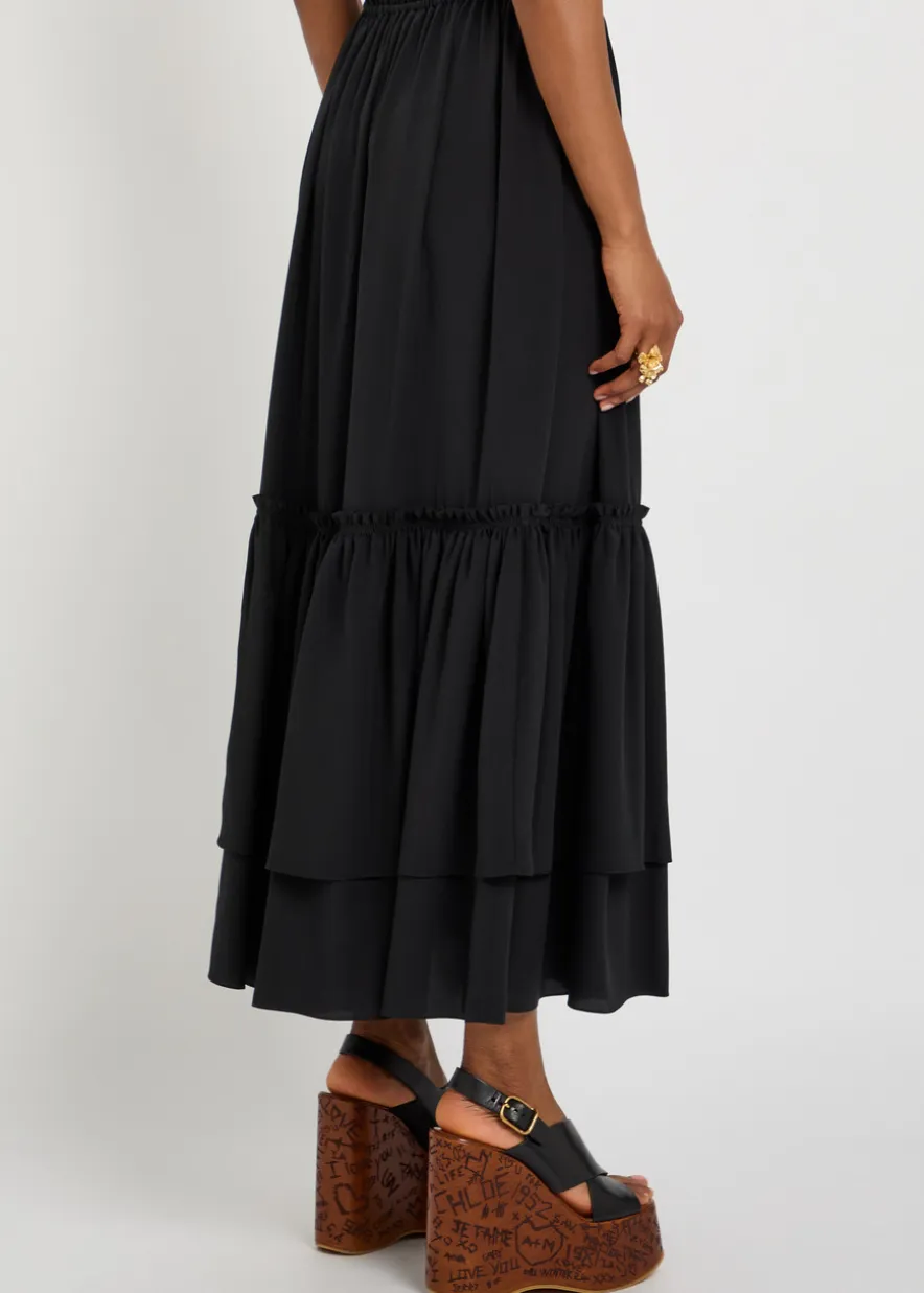 Ruffled tiered silk-chiffon midi skirt