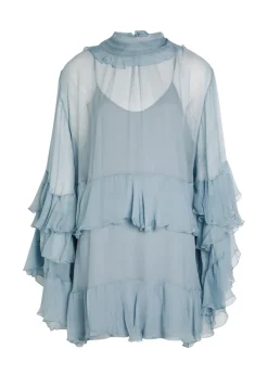 Ruffled tiered silk-chiffon mini dress