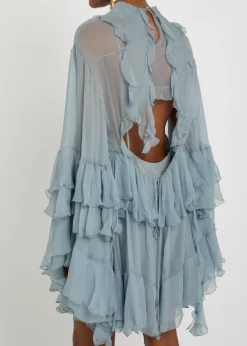 Ruffled tiered silk-chiffon mini dress