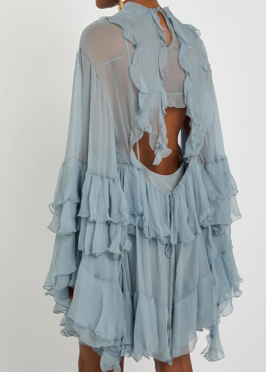 Ruffled tiered silk-chiffon mini dress