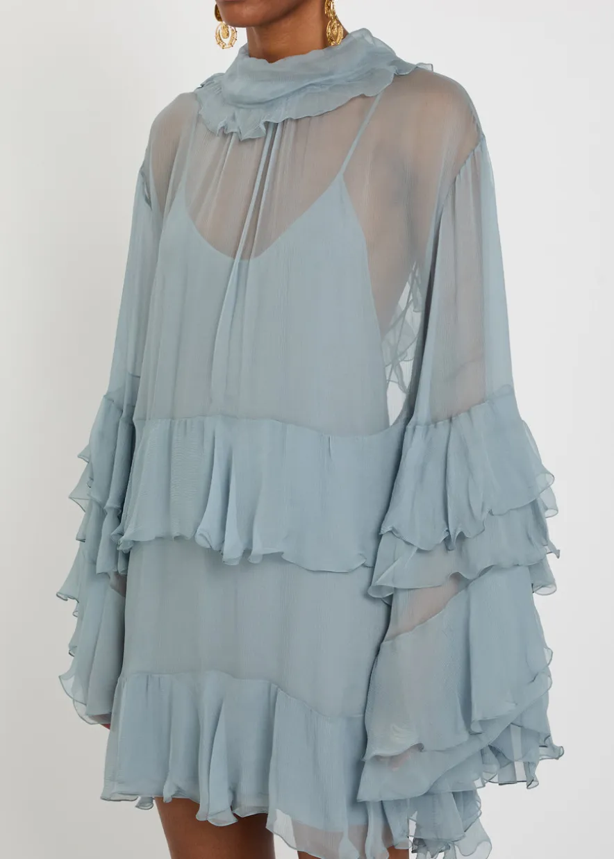 Ruffled tiered silk-chiffon mini dress