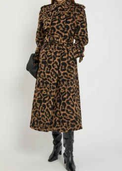 Rumi leopard-print brushed wool-blend trench coat