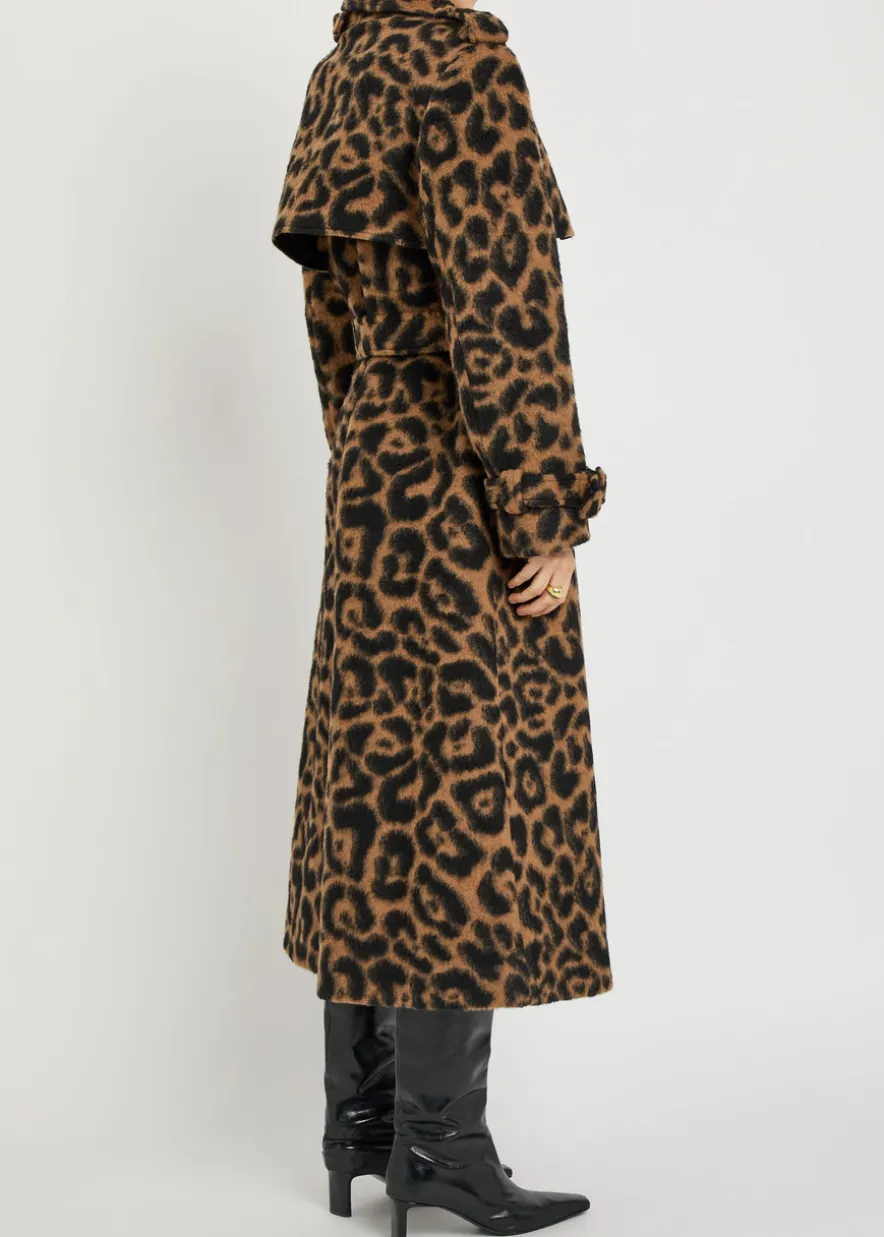 Rumi leopard-print brushed wool-blend trench coat