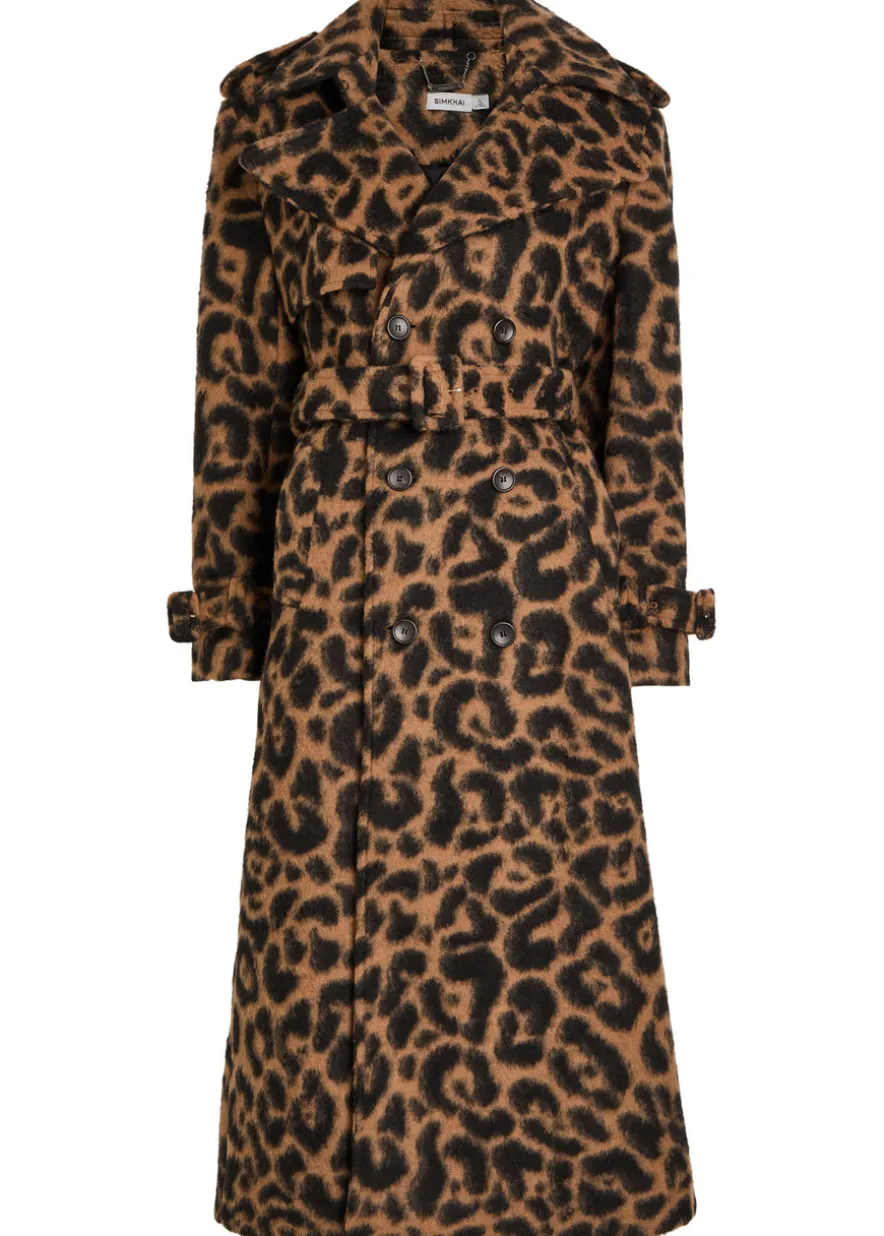 Rumi leopard-print brushed wool-blend trench coat