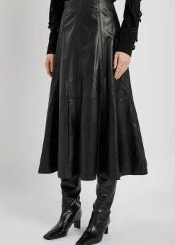 Ryma panelled leather midi skirt