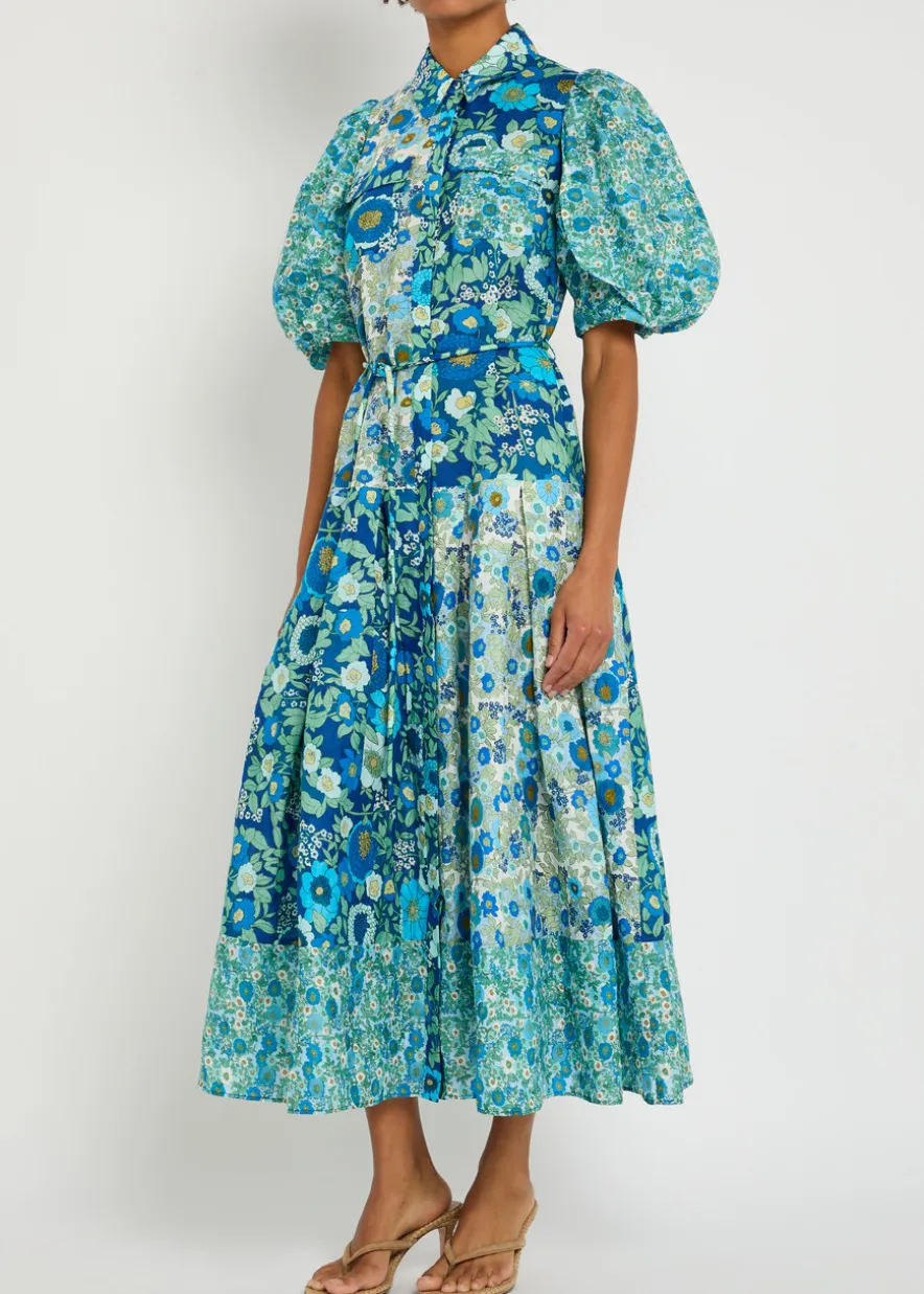 Sacha floral ramie midi shirt dress