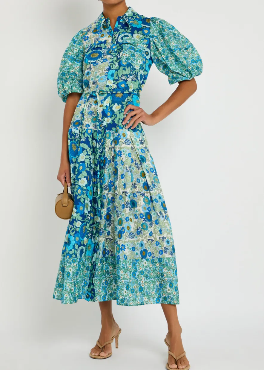 Sacha floral ramie midi shirt dress