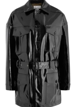 Saharienne belted vinyl jacket
