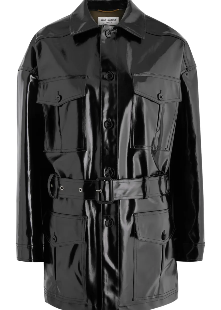 Saharienne belted vinyl jacket