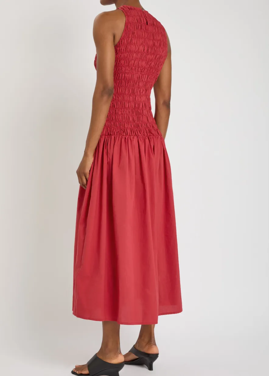 Sanchia shirred cotton midi dress