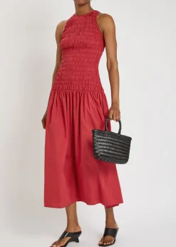 Sanchia shirred cotton midi dress