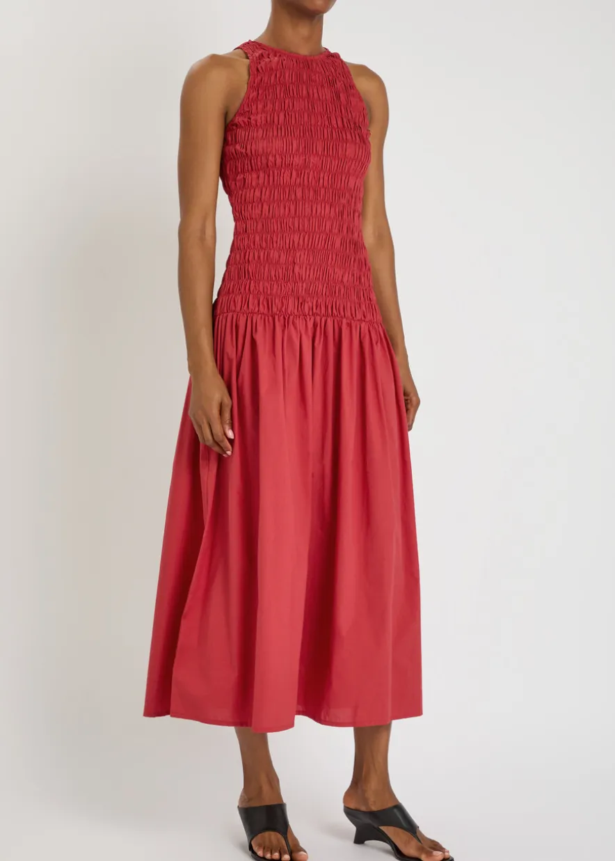 Sanchia shirred cotton midi dress