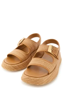 Sandalo leather-trim raffia flatform sandals