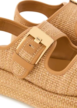 Sandalo leather-trim raffia flatform sandals