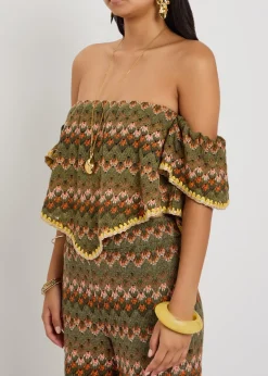 Sand Dollar embroidered open-knit cotton-blend top