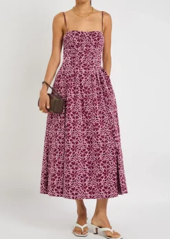 Sangria floral-embroidered cotton midi dress