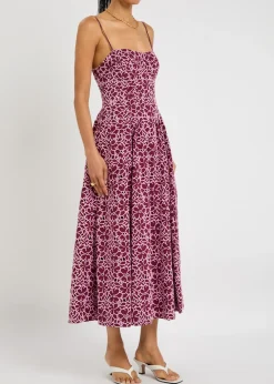 Sangria floral-embroidered cotton midi dress