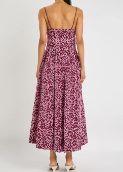 Sangria floral-embroidered cotton midi dress