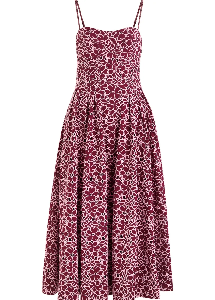 Sangria floral-embroidered cotton midi dress