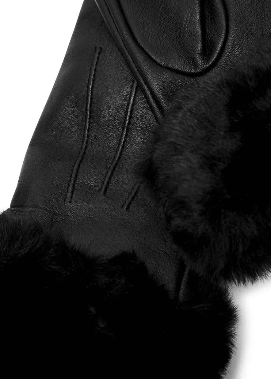Sarah faux fur-trimmed leather gloves