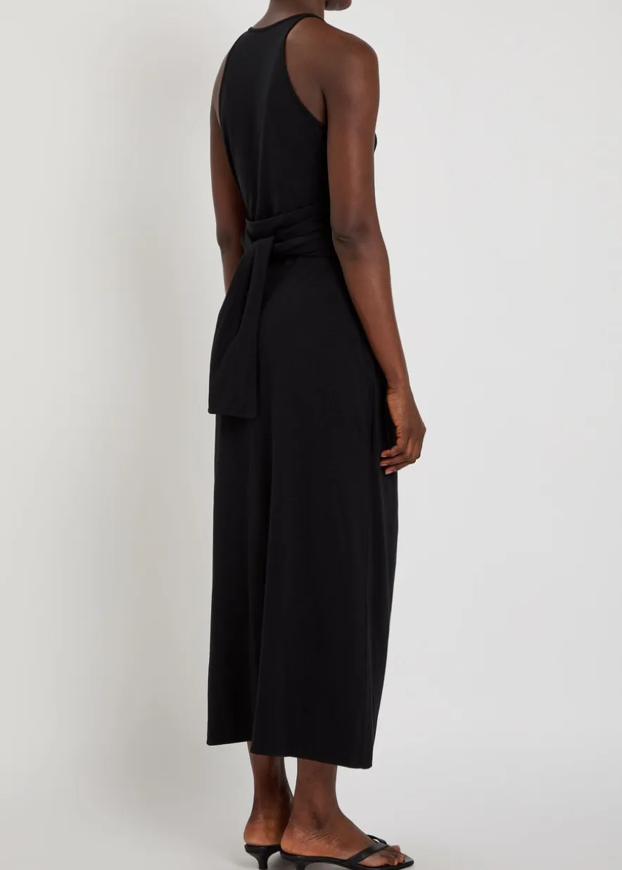 Sarong-effect jersey midi dress