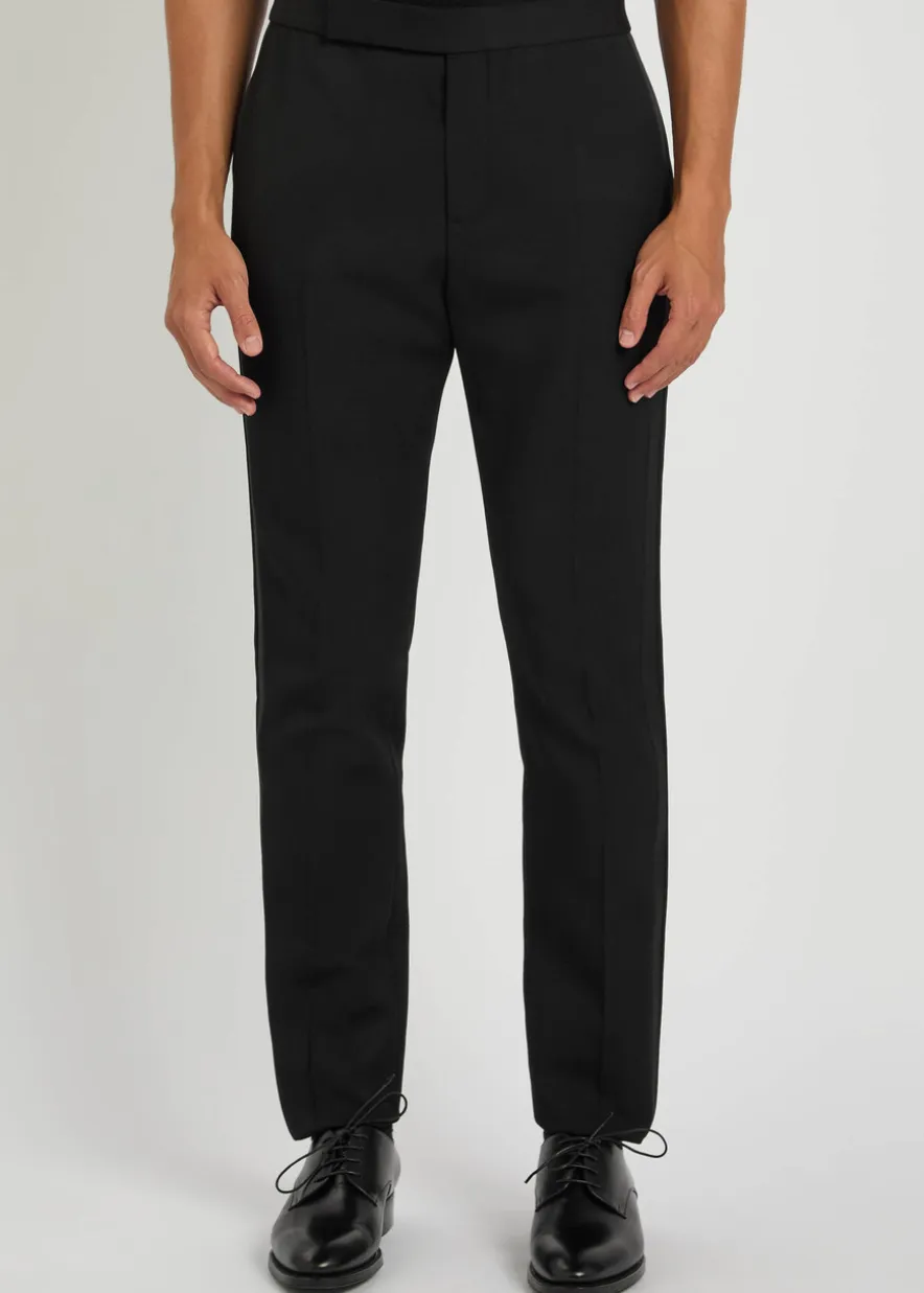 Satin and wool slim-leg trousers