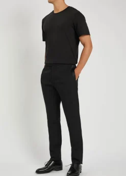 Satin and wool slim-leg trousers