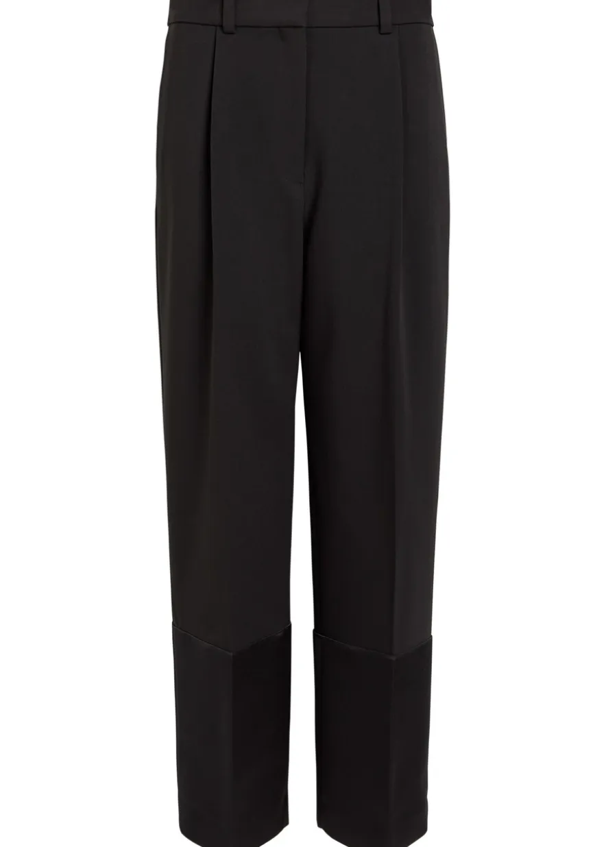 Satin cuffs cropped crepe trousers