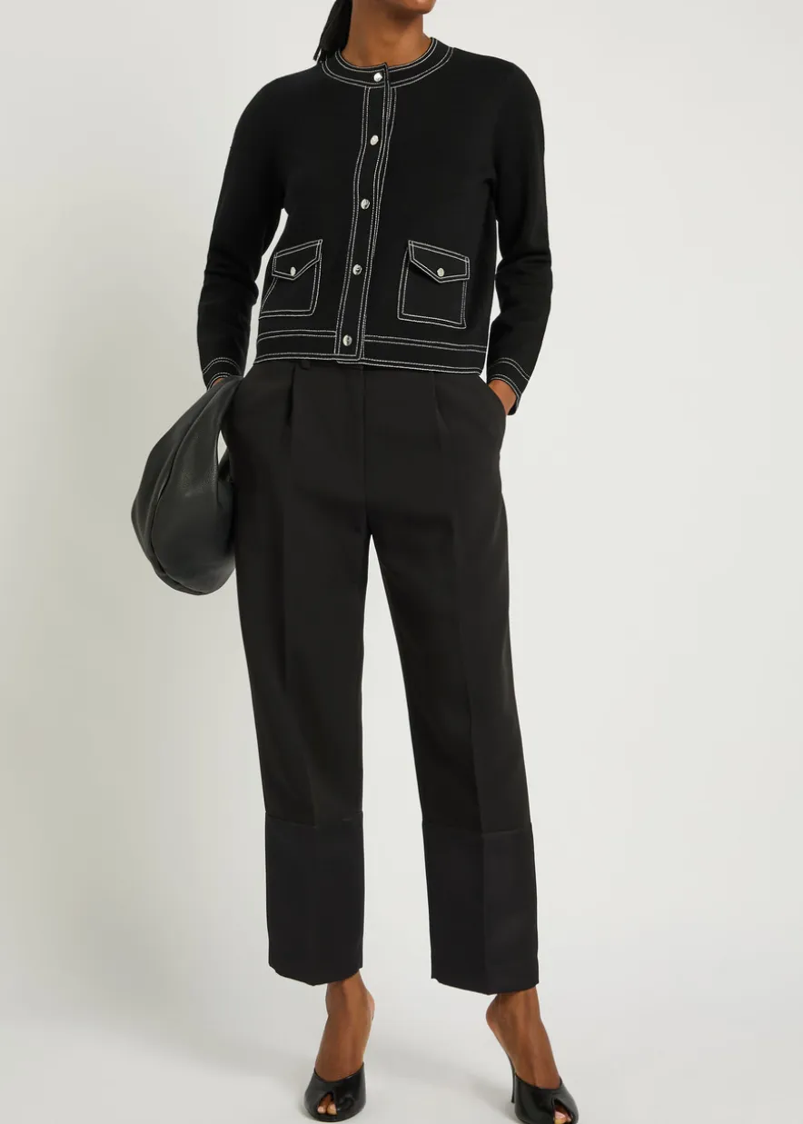 Satin cuffs cropped crepe trousers