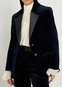Satin-trim velvet blazer