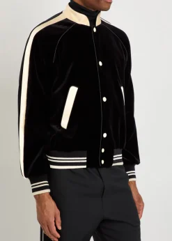 Satin-trim velvet bomber jacket
