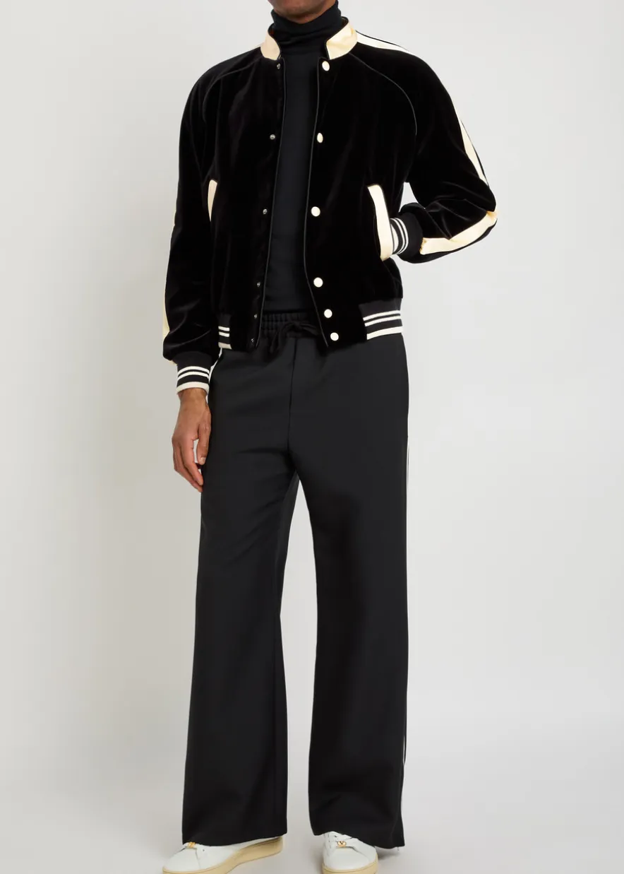 Satin-trim velvet bomber jacket