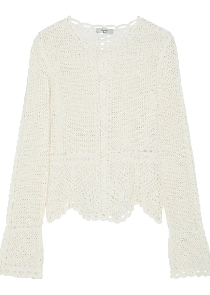 Scalloped crochet cotton cardigan