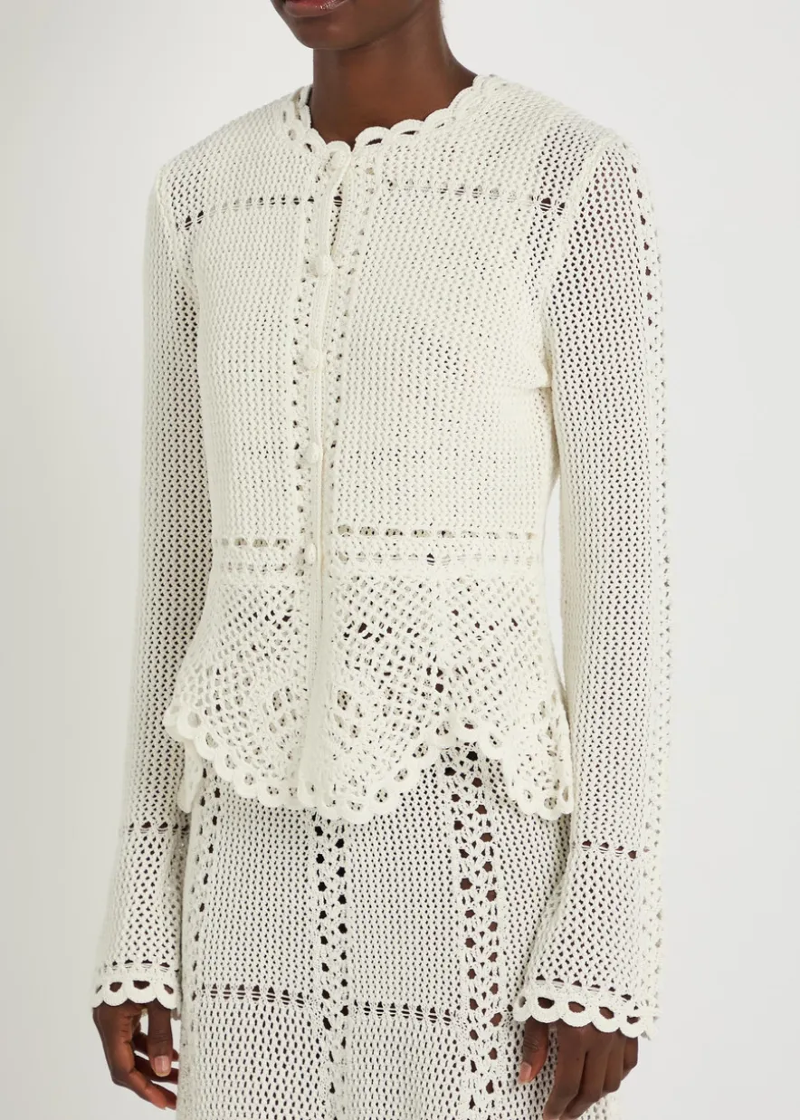 Scalloped crochet cotton cardigan