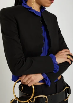 Scalloped cropped stretch-wool blazer
