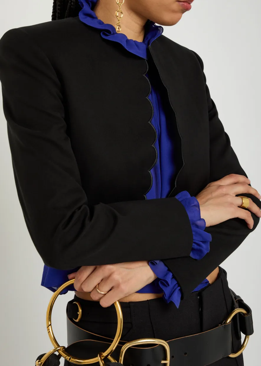 Scalloped cropped stretch-wool blazer