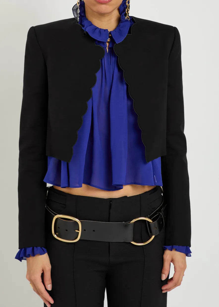 Scalloped cropped stretch-wool blazer