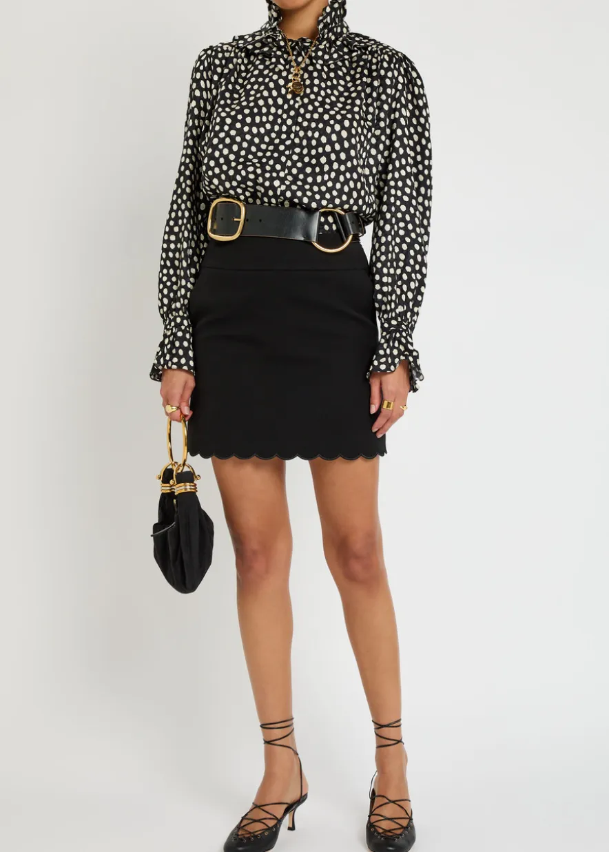 Scalloped stretch-cotton mini skirt