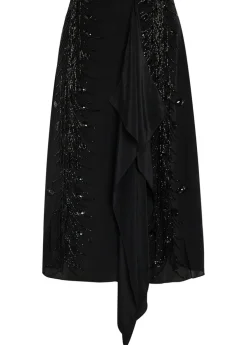 Scarf bead embellished satin midi skirt