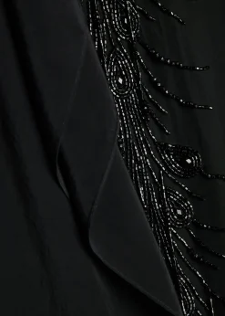 Scarf bead embellished satin midi skirt