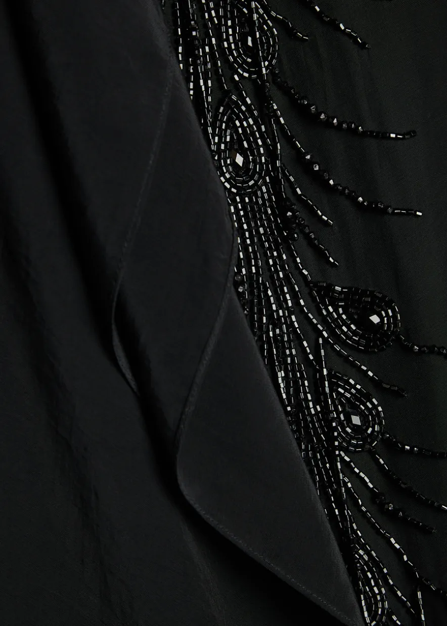Scarf bead embellished satin midi skirt