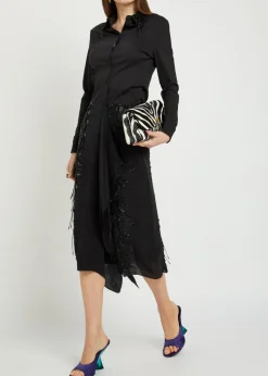 Scarf bead embellished satin midi skirt