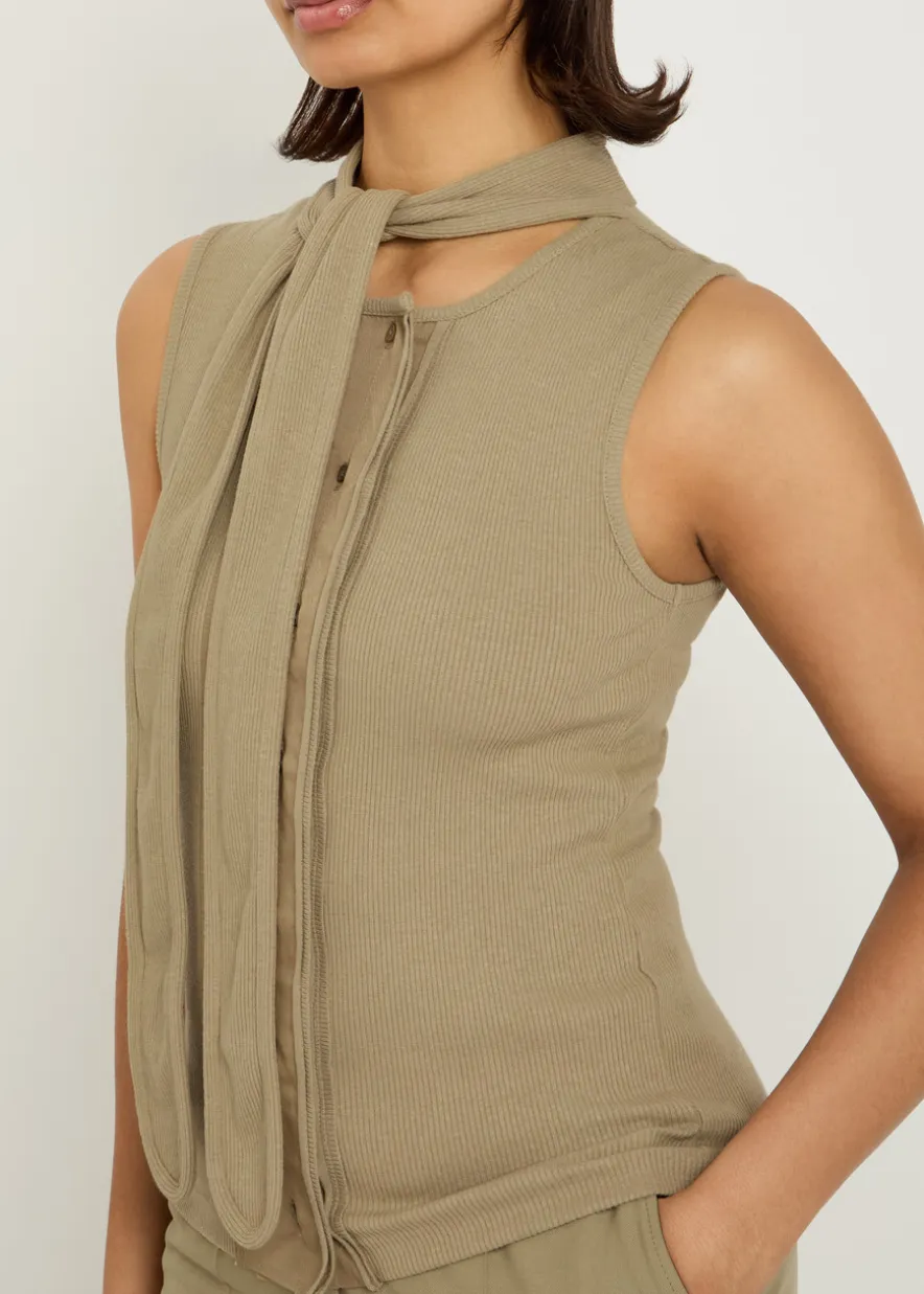 Scarf-effect cotton-blend top