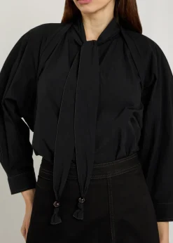 Scarf-effect cotton blouse